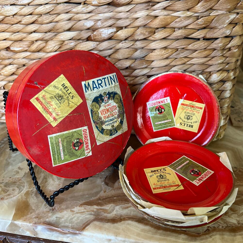 Red Coaster Set in Box: Made in Japan: Vtg